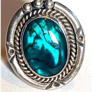 Native American Navajo Nikai signed Abalone Paua doublet ring sz6   (1354)